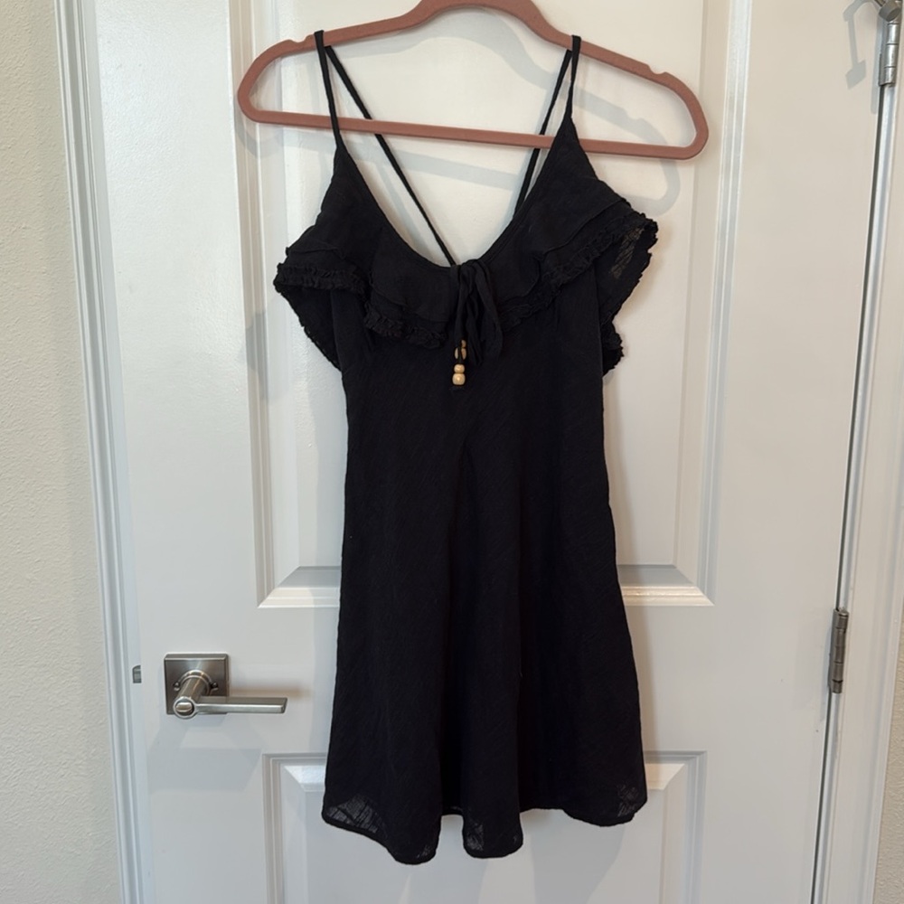 nwt FREE PEOPLE Love Forever Linen Mini Dress Black - Picture 5 of 8
